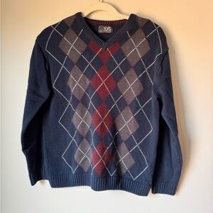 Vintage Y2K XG Brown Navy Argyle Knit Sweater Size XL Boys